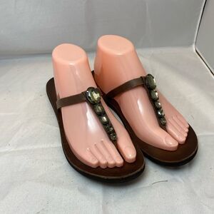 Vintage Y2K Abercrombie flip-flop thong sandals brown gemstones women’s 7